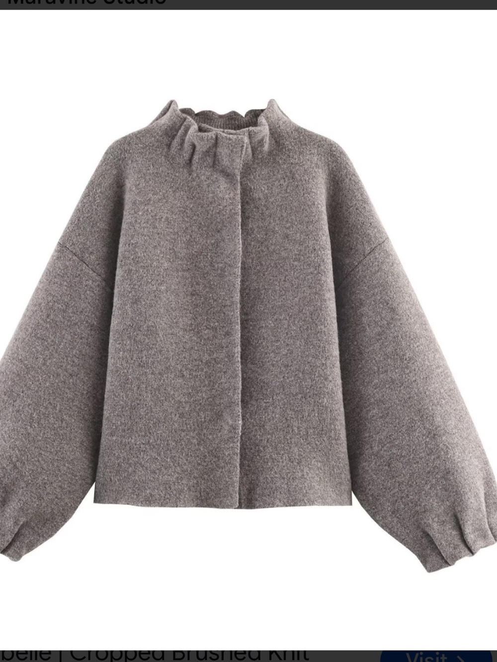 Zara Gray Coat with Mock Neck Jacket ruffle details size small